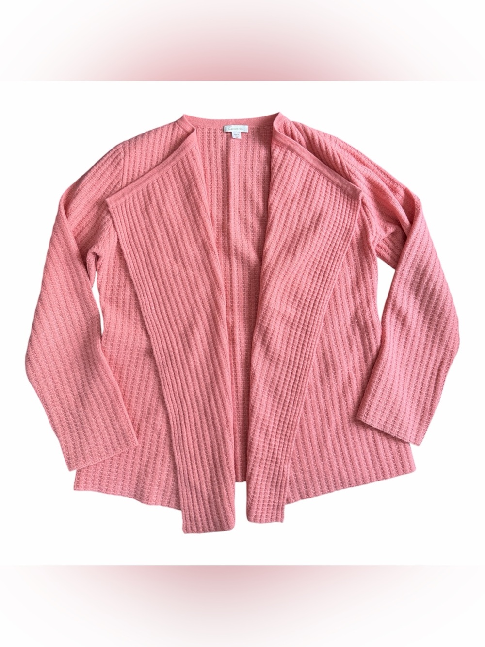 Garnet Hill Womens Pink 100% Cashmere Ribbed Knit Open Front V-Neck Cardigan M